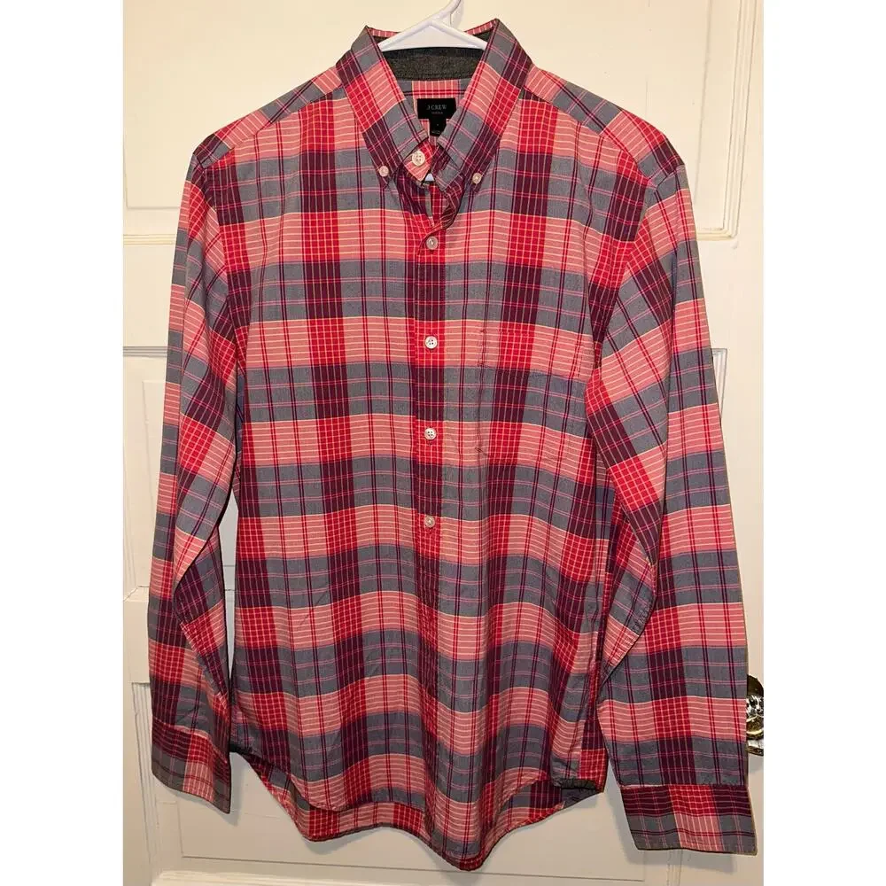 J Crew Mens Tartan Button Front Shirt‎ Size Small Pink Yellow Blue Plaid